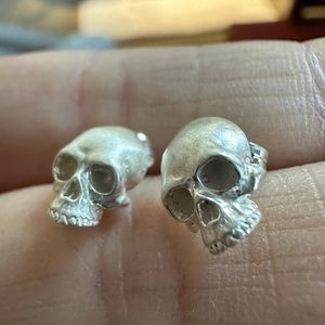 Earrings by Anthony Lent: sterling silver skull studs